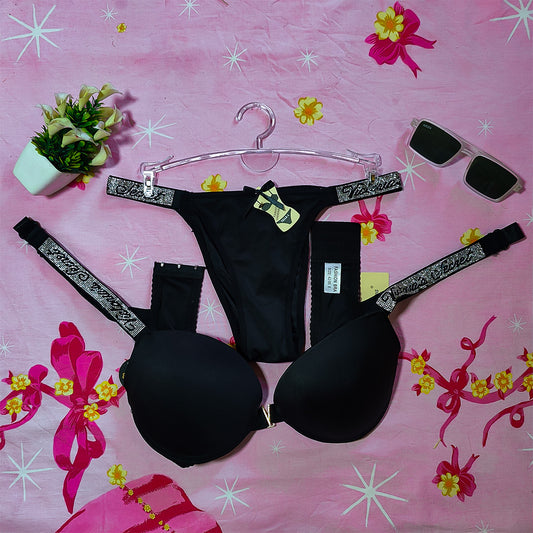 Libaaya Luxe Crystal Strap Lingerie Set – 2-Piece (Bra & Thong)