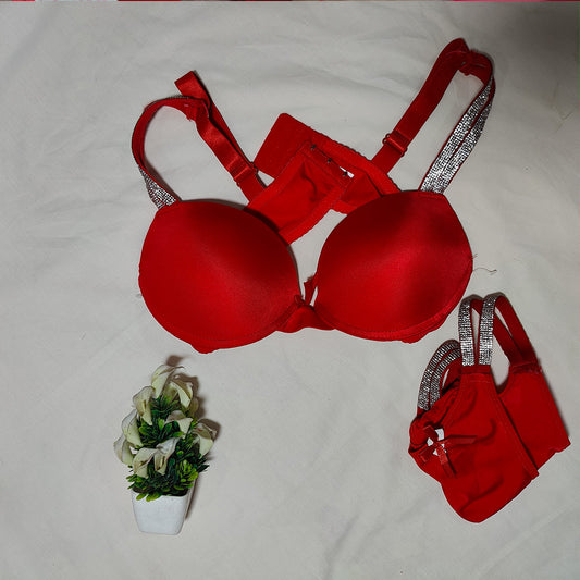Red Crystal Strap Bra & Panty Set – Bold & Beautiful