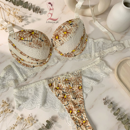 Premium Floral Lace Lingerie Set – Ultra Soft, Stretchable & Comfortable (Bra + Panty)