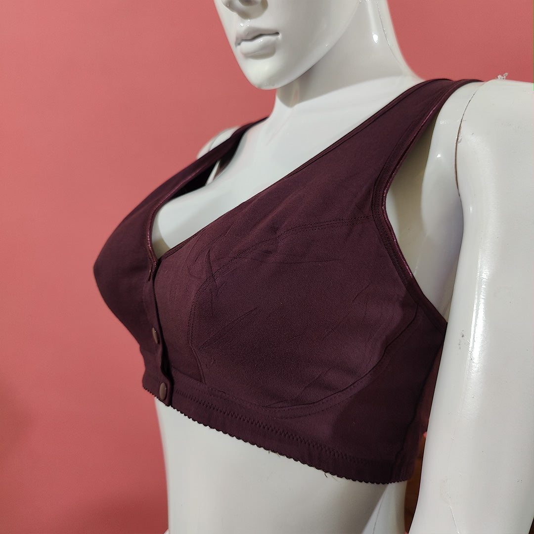 Wide Strap Front Open 3-Button Nursing Bra – Cotton Lycra | Libaaya.pk