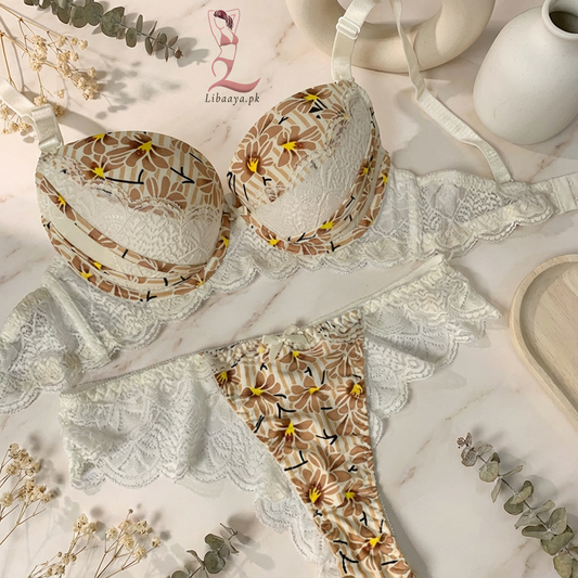 Premium Floral Lace Lingerie Set – Ultra Soft, Stretchable & Comfortable (Bra + Panty)