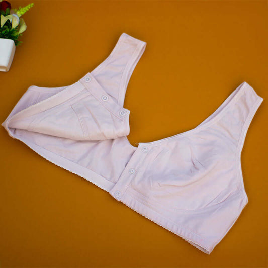 Wide Strap Front Open 3-Button Nursing Bra in soft cotton-lycra, designed for comfort and easy breastfeeding.