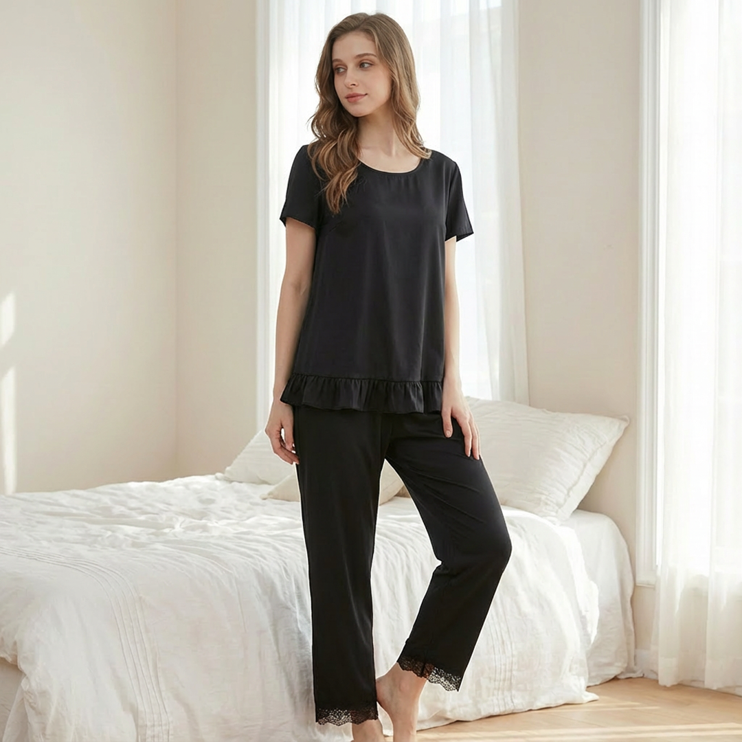 Midnight Muse™ 2-Piece Nightwear Set – Soft Fall, Elegant Lace Hem