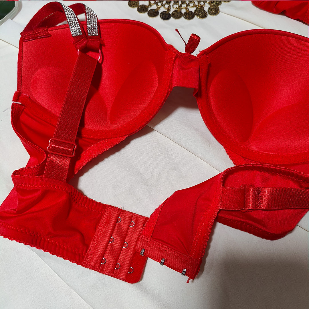 Red Crystal Strap Bra & Panty Set – Bold & Beautiful