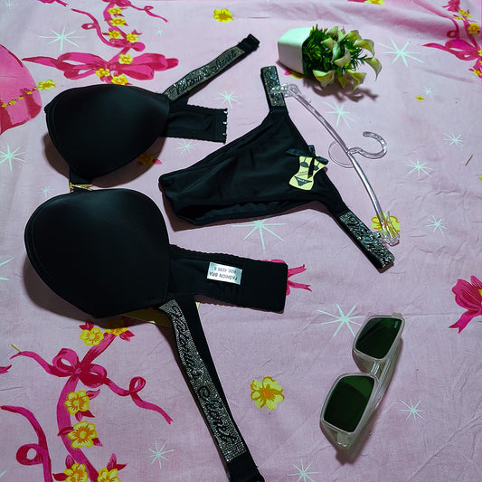 Libaaya Luxe Crystal Strap Lingerie Set – 2-Piece (Bra & Thong)