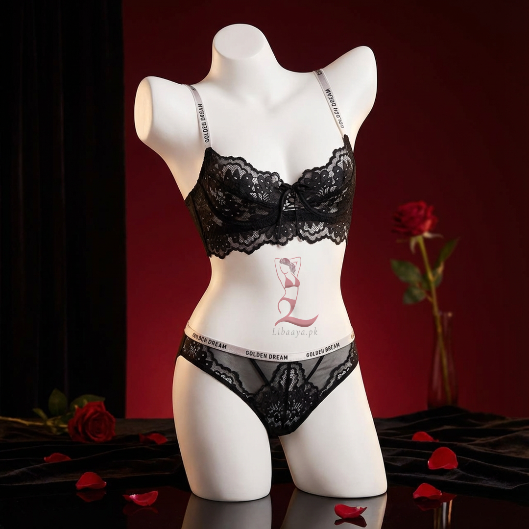Libaaya Golden Dream Premium Net Bra & Panty Set