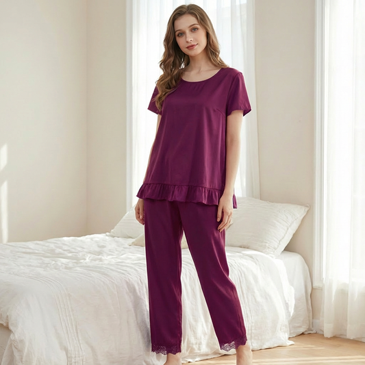 Midnight Muse™ 2-Piece Nightwear Set – Soft Fall, Elegant Lace Hem