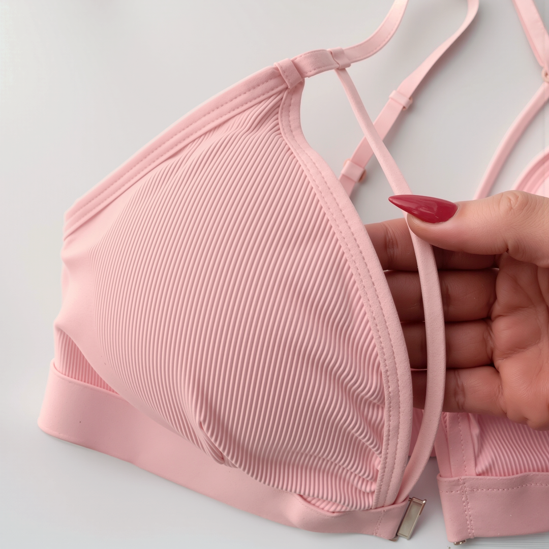 Ribbed Front-Clasp Bralette + Adjustable Thong Set (2-Piece) – Free Size (32–38)