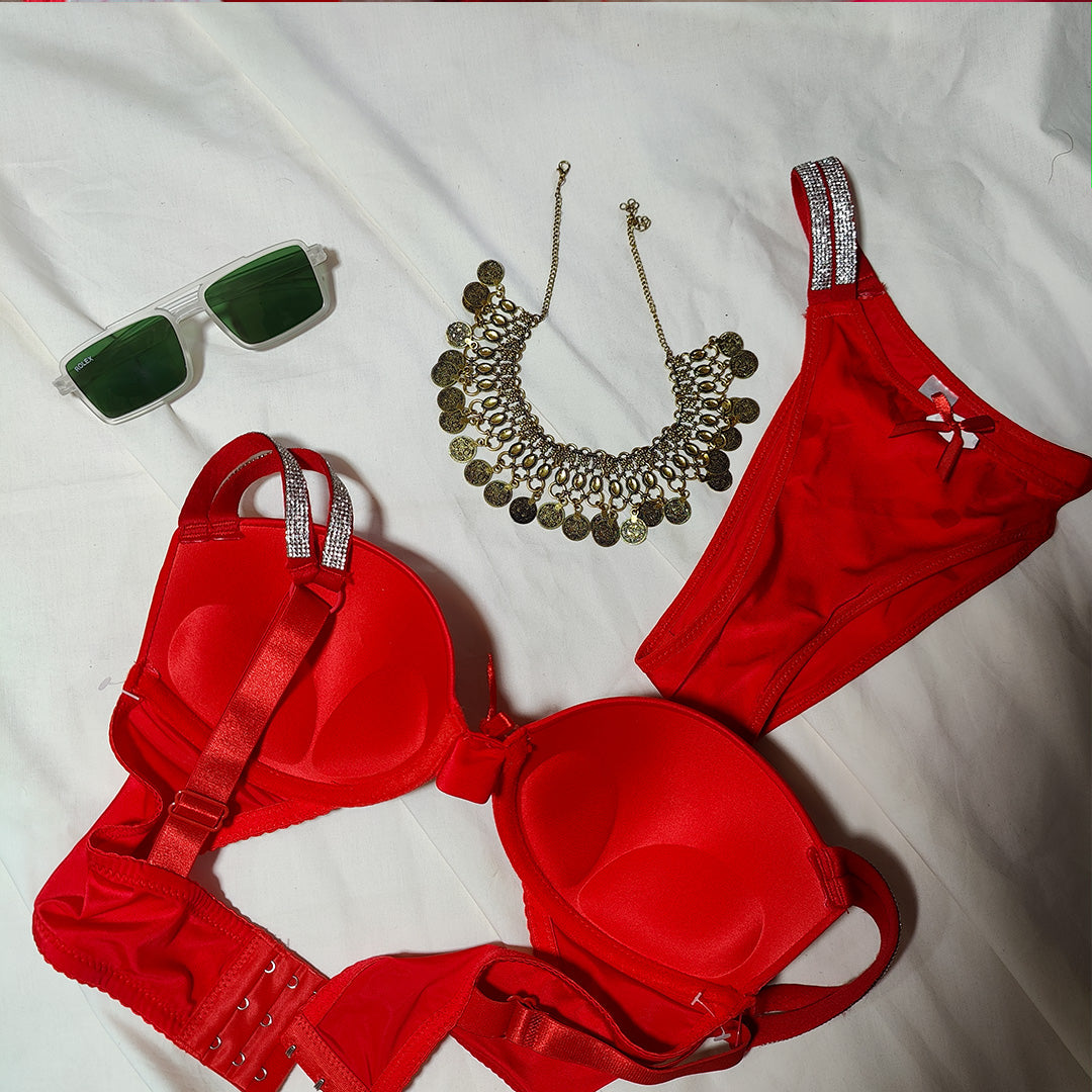 Red Crystal Strap Bra & Panty Set – Bold & Beautiful
