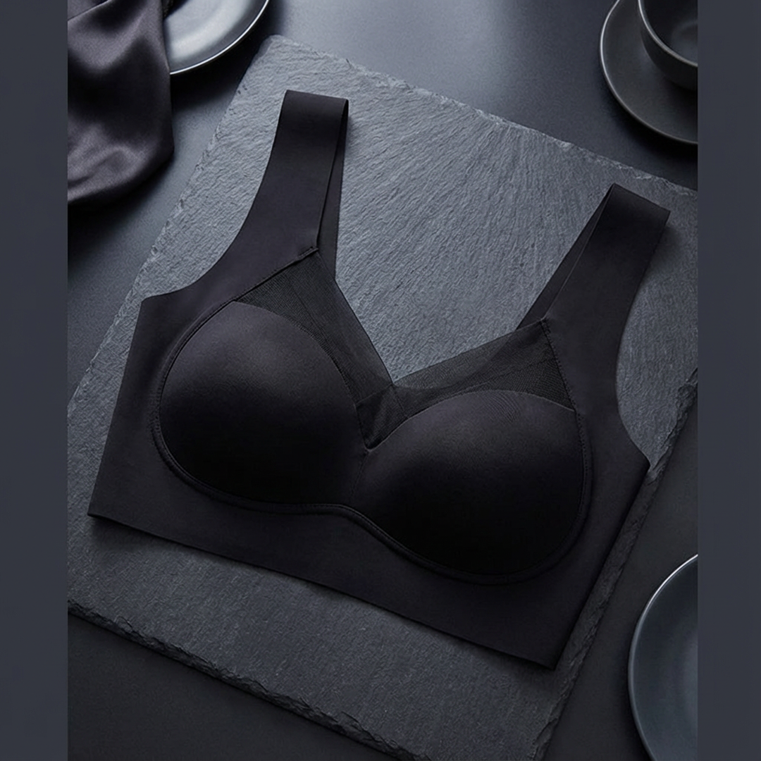 Black bra on a dark stone surface
