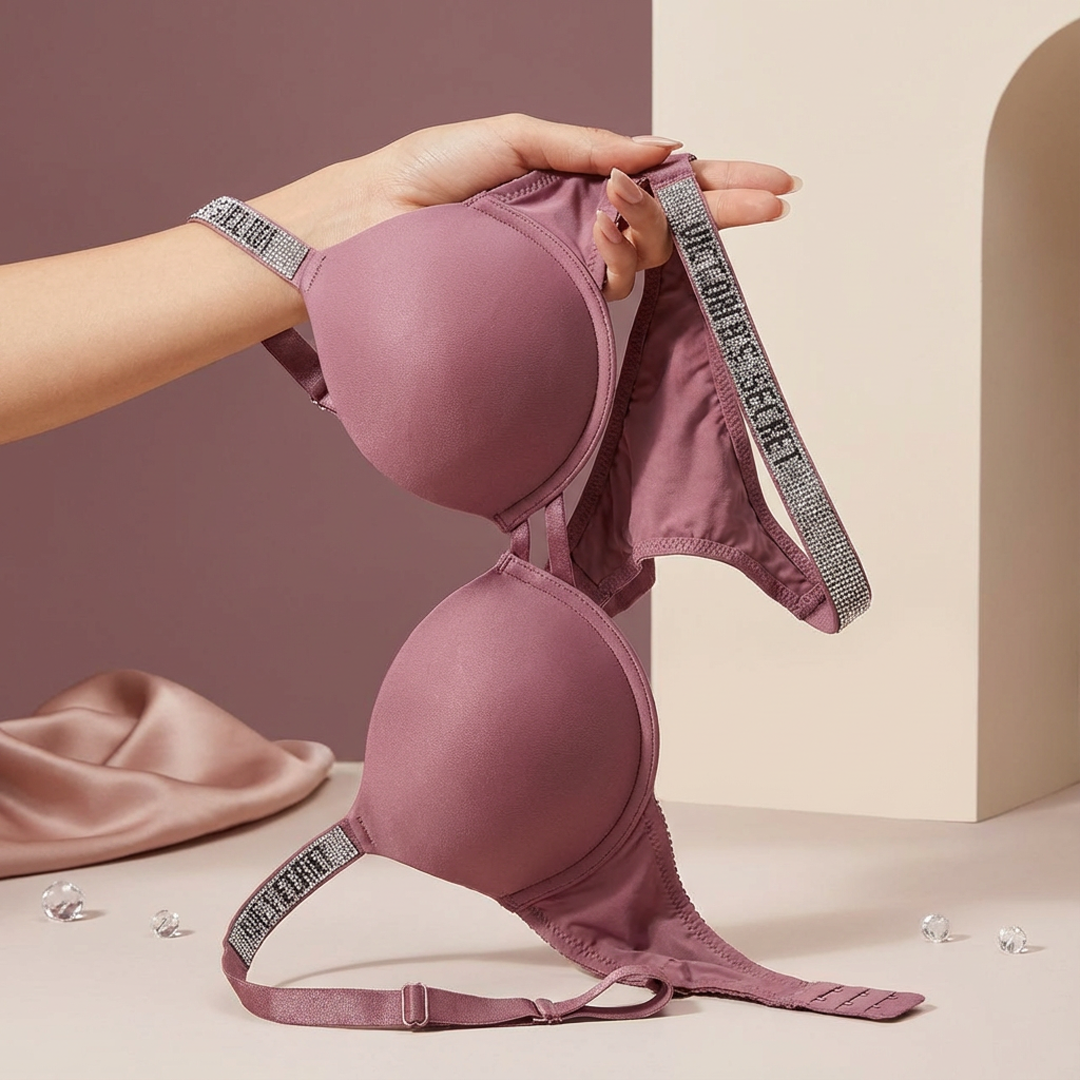 Victoria Secret Style Crystal Strap Bra & Thong Set