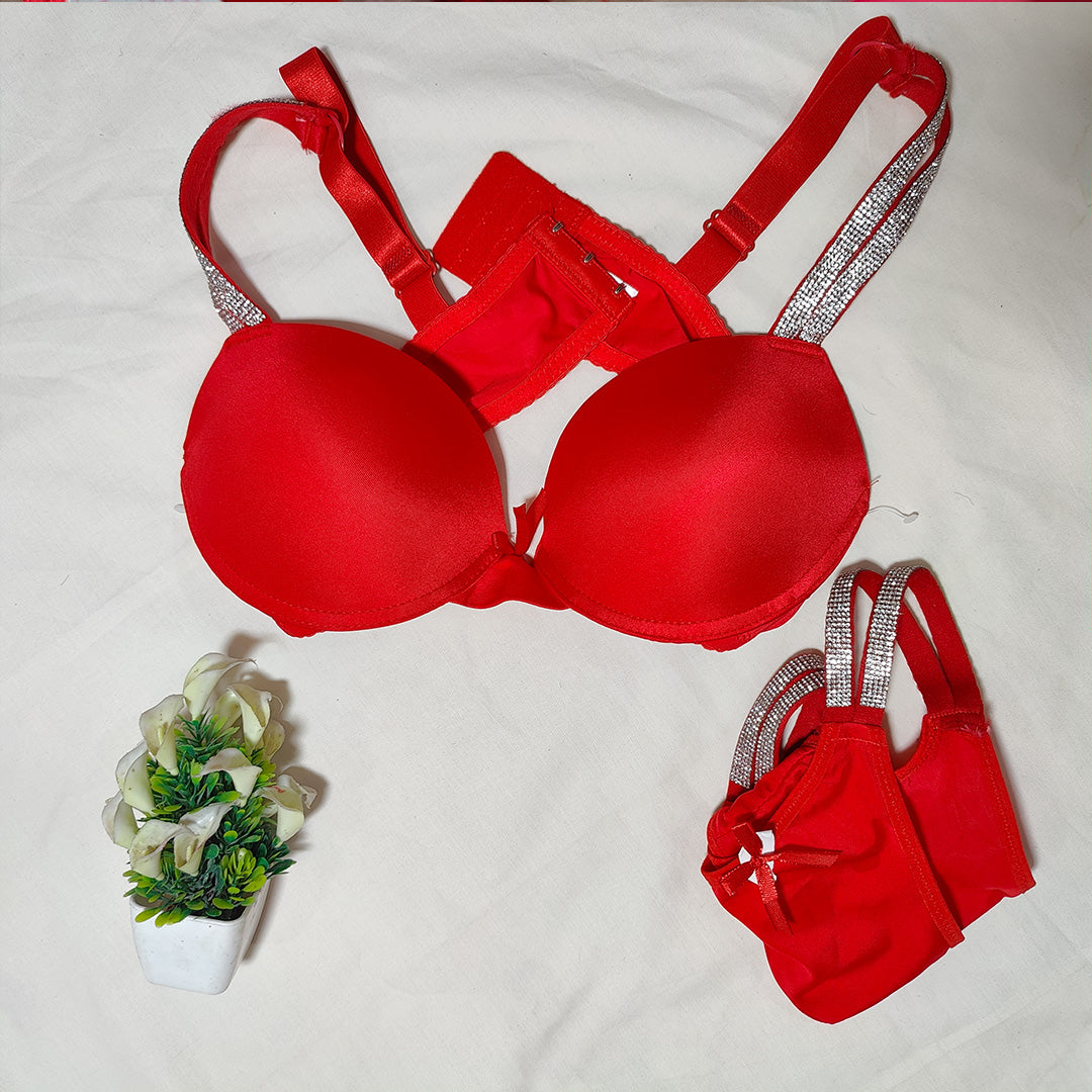 Red Crystal Strap Bra & Panty Set – Bold & Beautiful