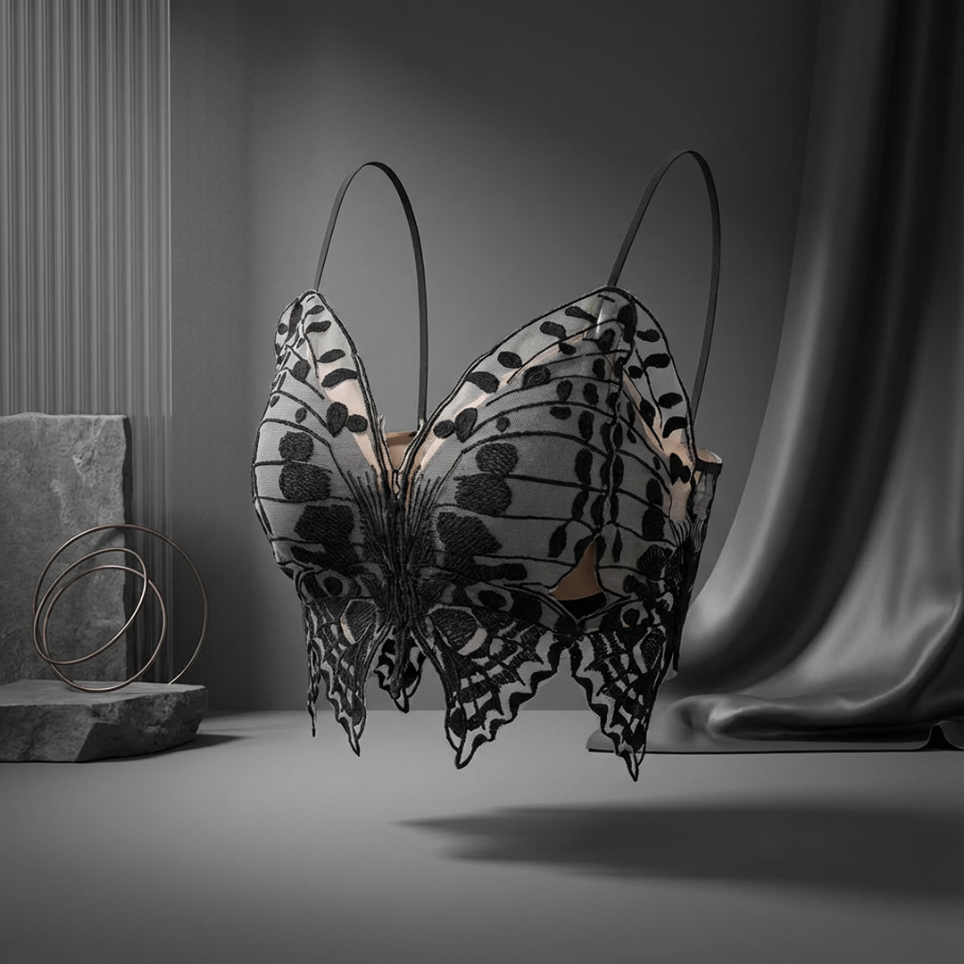 Butterfly Lace Bralette – Ultra Elegant Embroidered Mesh Top | Premium Party & Daily Wear Bralette