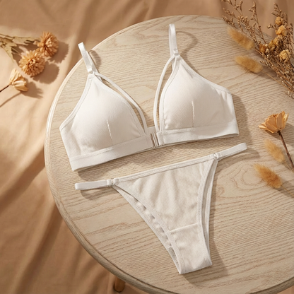 Ribbed Front-Clasp Bralette + Adjustable Thong Set (2-Piece) – Free Size (32–38)