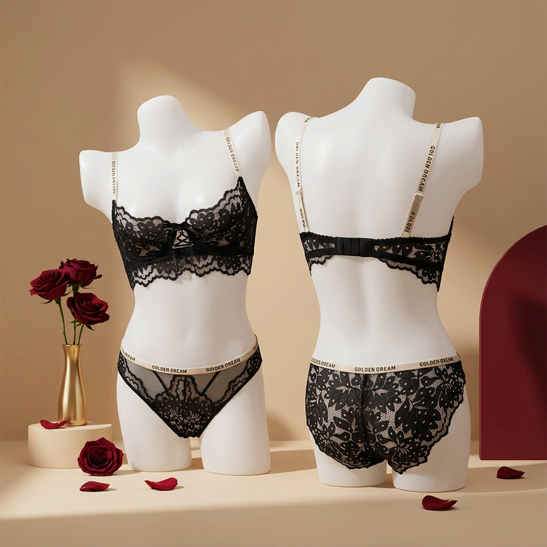 Libaaya Golden Dream Premium Net Bra & Panty Set