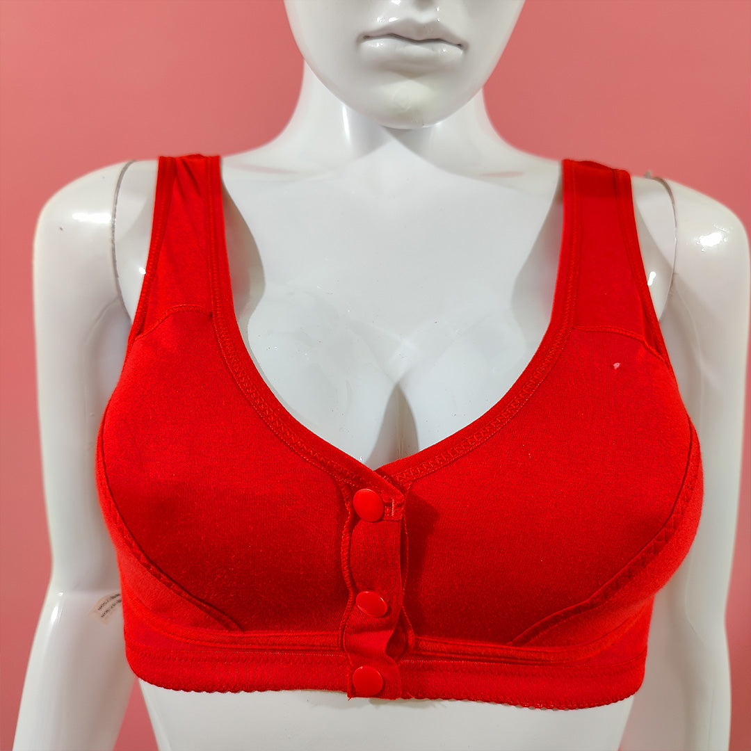 Wide Strap Front Open 3-Button Nursing Bra – Cotton Lycra | Libaaya.pk
