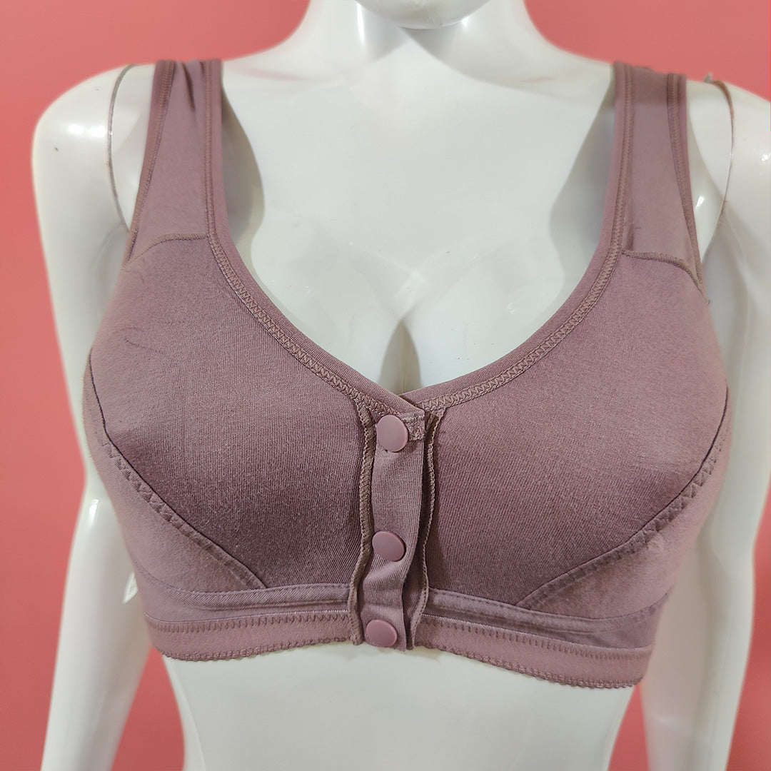 Wide Strap Front Open 3-Button Nursing Bra – Cotton Lycra | Libaaya.pk