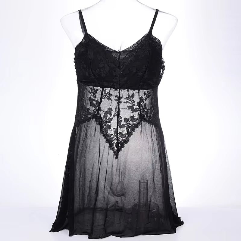 Sexy Mesh Perspective Nightgown – Lingerie Sleepwear Suit