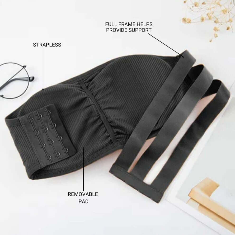 3-Strap Supportive Strapless Bandeau Bra – Free Size | Removable Pads
