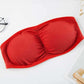 Free size Red bandeau bra with three back straps, removable padding, and ribbed stretchable fabric.