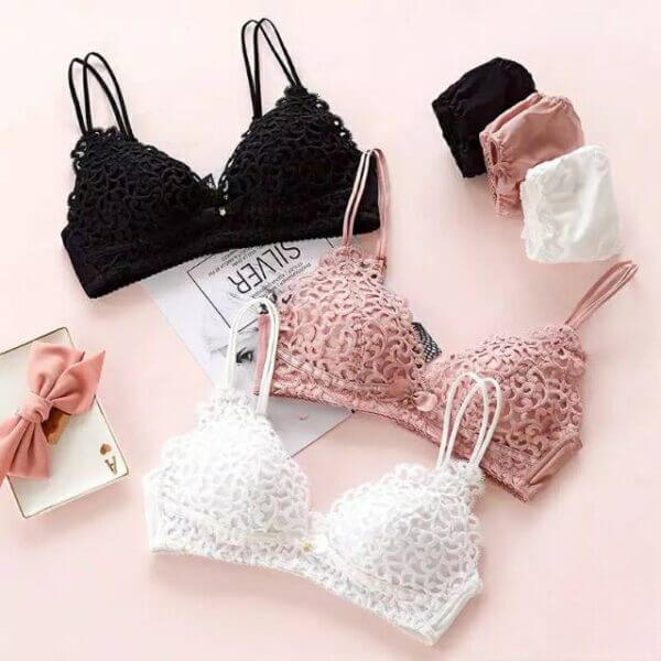 Libaaya's™ Double-Strapped Bra & Panty Set – Soft Lace Elegance