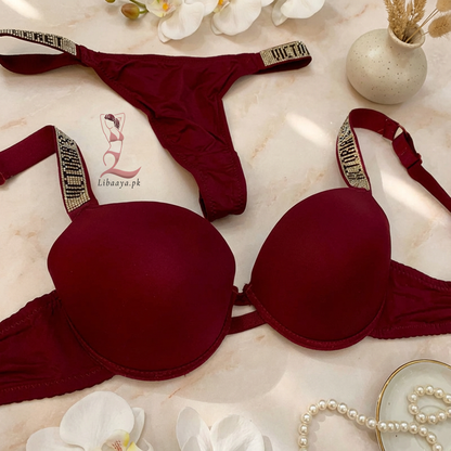 Victoria Secret Style Crystal Strap Bra & Thong Set