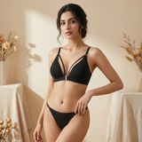 Ribbed Front-Clasp Bralette + Adjustable Thong Set (2-Piece) – Free Size (32–38)