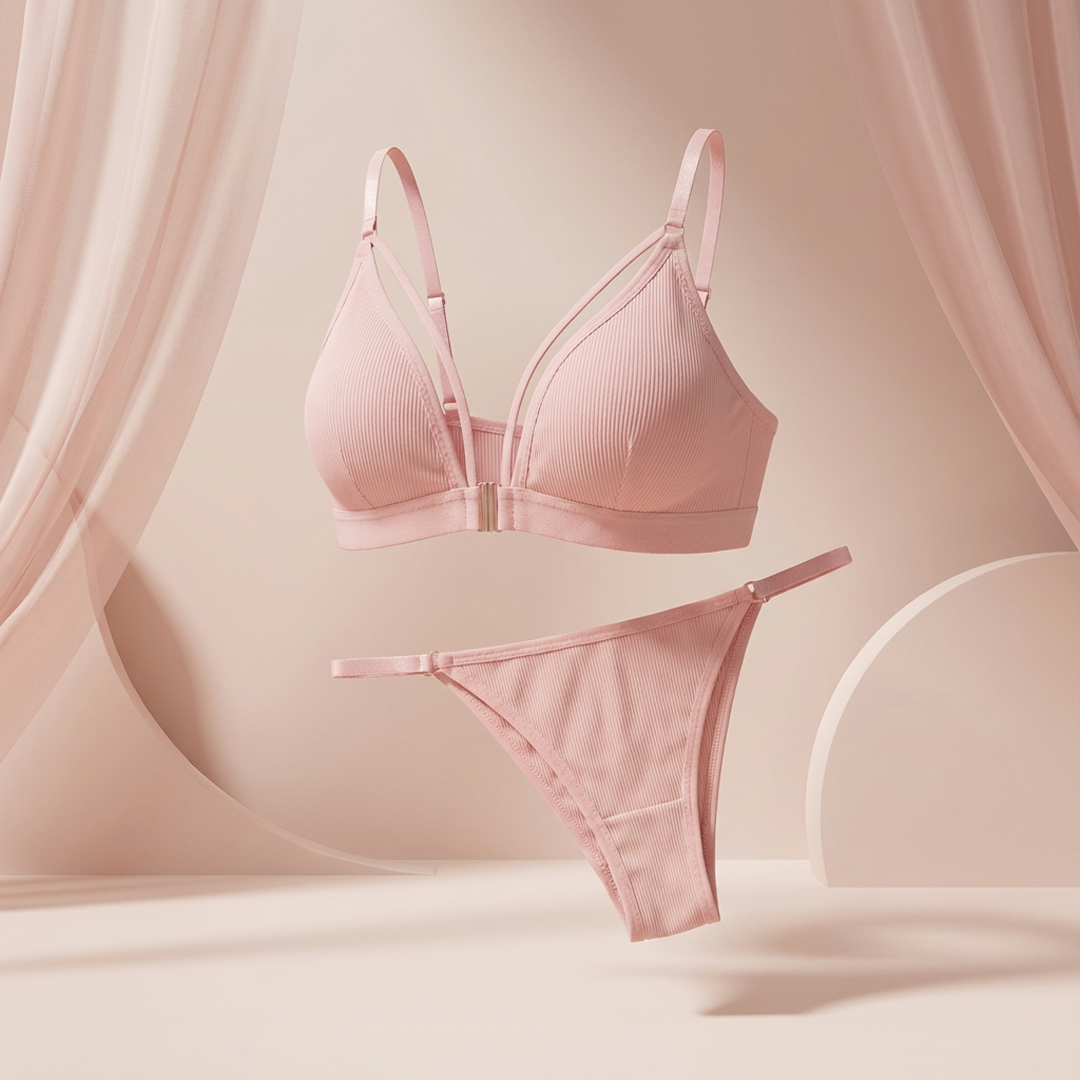 Ribbed Front-Clasp Bralette + Adjustable Thong Set (2-Piece) – Free Size (32–38)