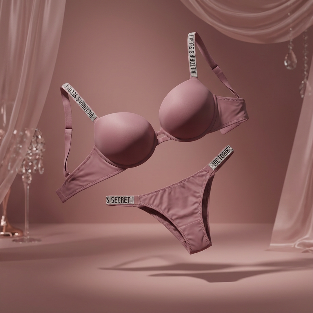 Victoria Secret Style Crystal Strap Bra & Thong Set