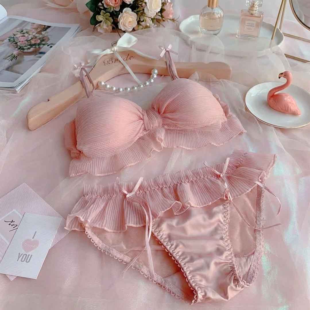 Pleated Bow Lace Lingerie Set (Bra + Panty) - Image 2