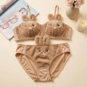 Fluffy Bunny Cute Lingerie Set – Soft Cozy Bra & Panty