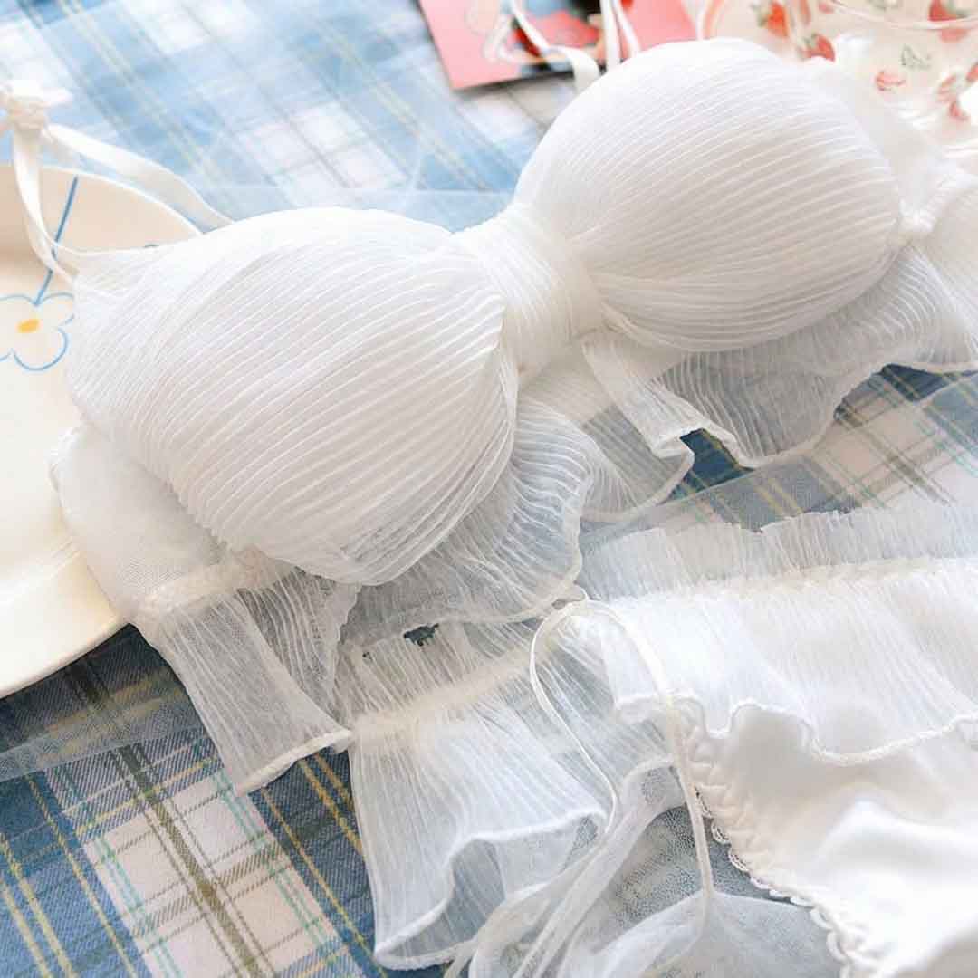 Pleated Bow Lace Lingerie Set (Bra + Panty) - Image 4