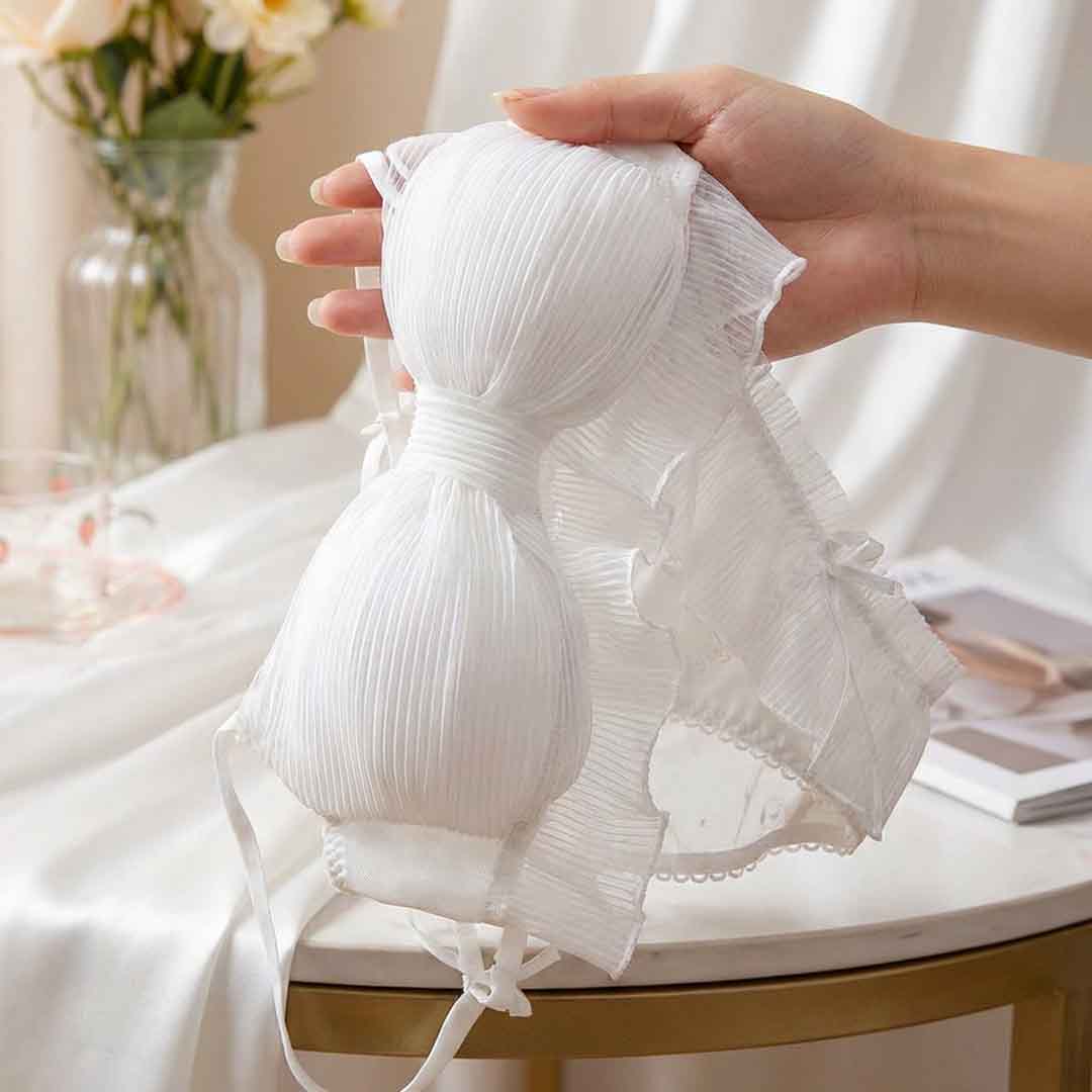Pleated Bow Lace Lingerie Set (Bra + Panty) - Image 5