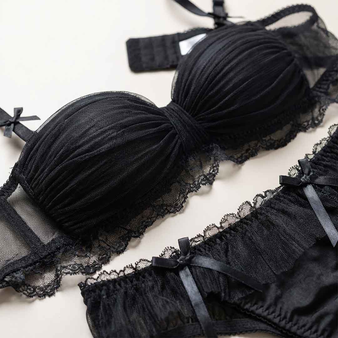 Pleated Bow Lace Lingerie Set (Bra + Panty) - Image 6