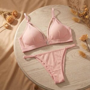 Ribbed Front-Clasp Bralette + Adjustable Thong Set (2-Piece) – Free Size (32–38)