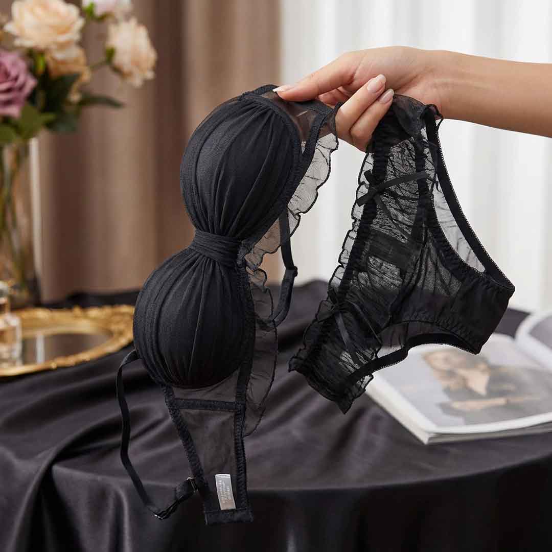 Pleated Bow Lace Lingerie Set (Bra + Panty) - Image 9